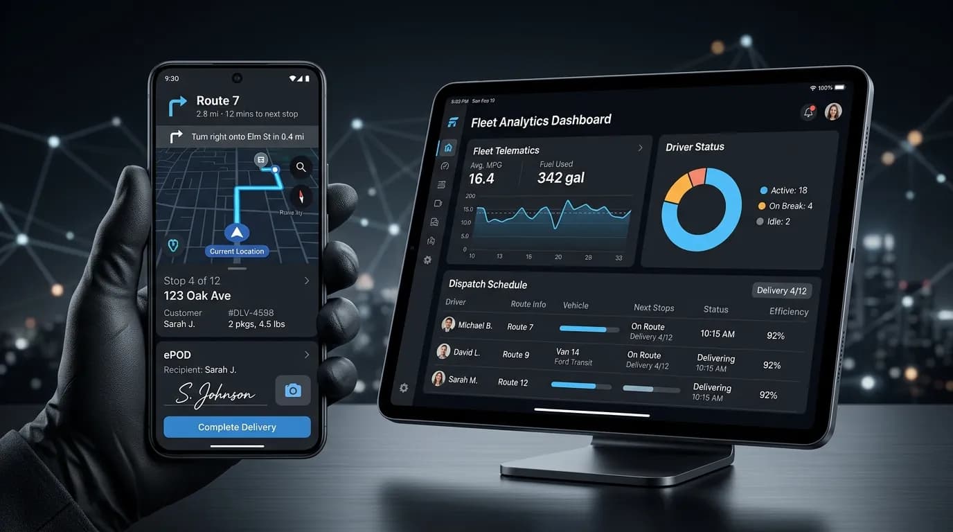 Logistics Driver Mobile App & Dispatch Tablet Interface Mockup