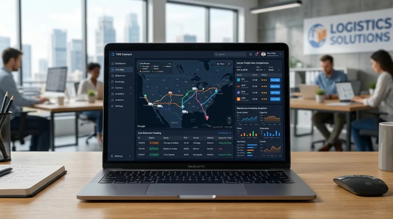 Transportation Management System (TMS) Dashboard Mockup on Laptop