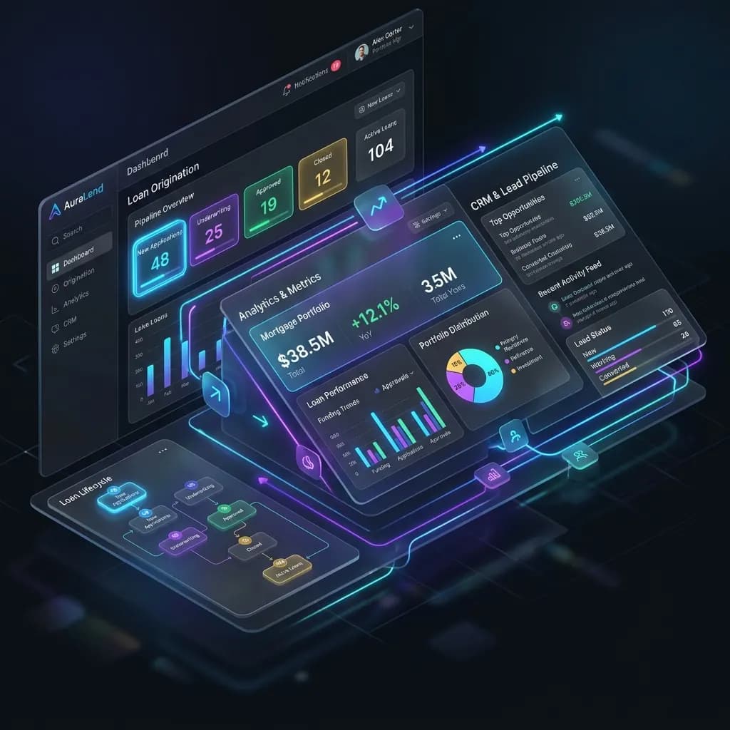 Digital Loan Origination System (LOS) Dashboard Mockup on Laptop
