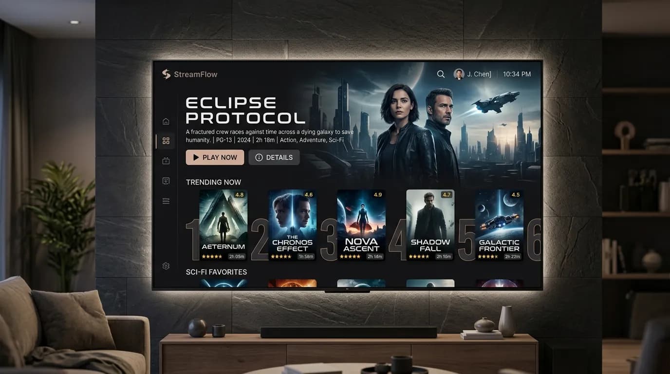 4K Smart TV OTT Video Streaming Application Interface Mockup