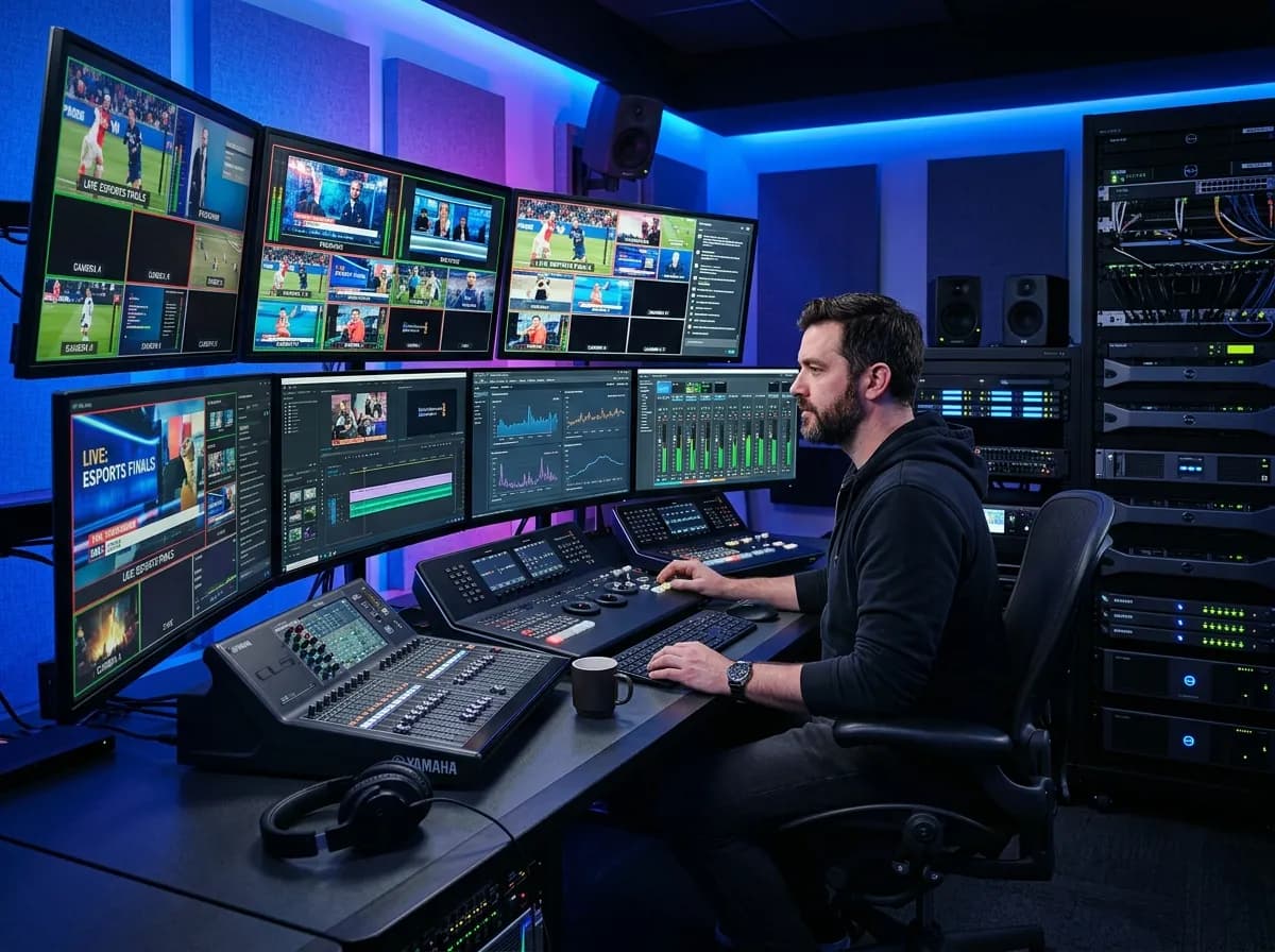 Video Broadcast Engineer at Multi-Monitor Video Control Console