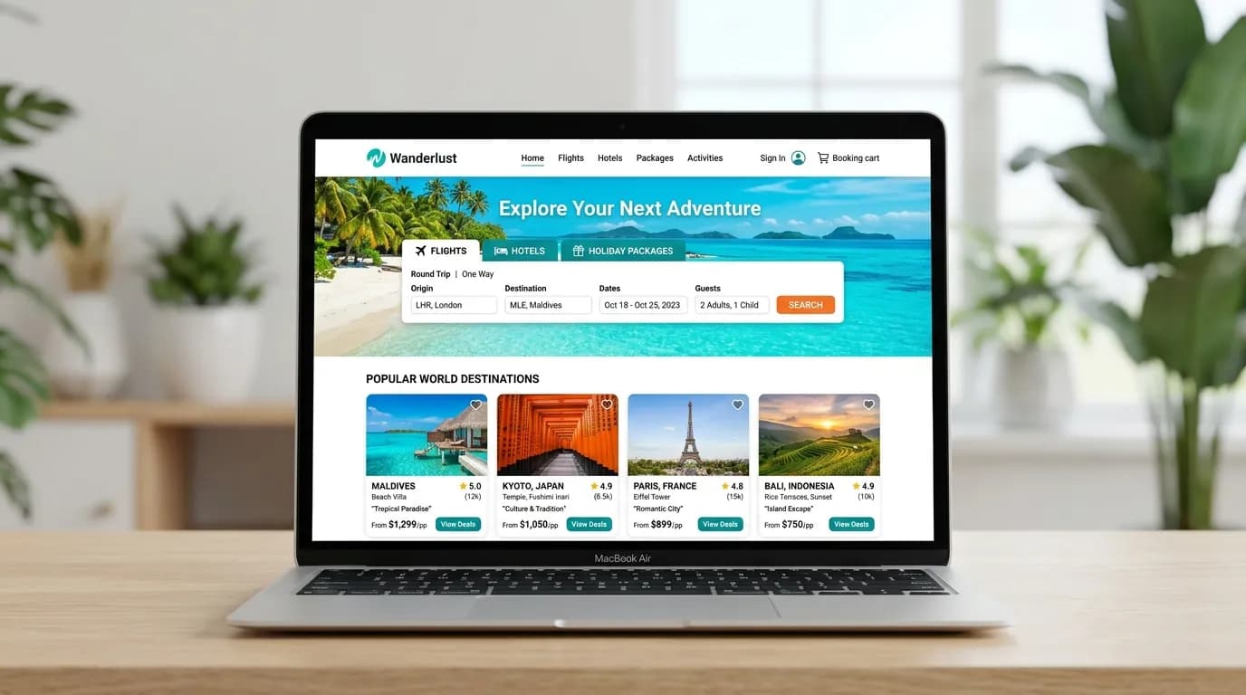 B2C Online Travel Agency Booking Website Mockup