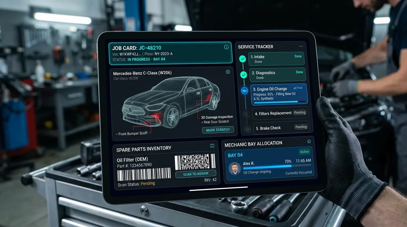 Workshop Tablet Digital Job Card & Service Tracker Interface