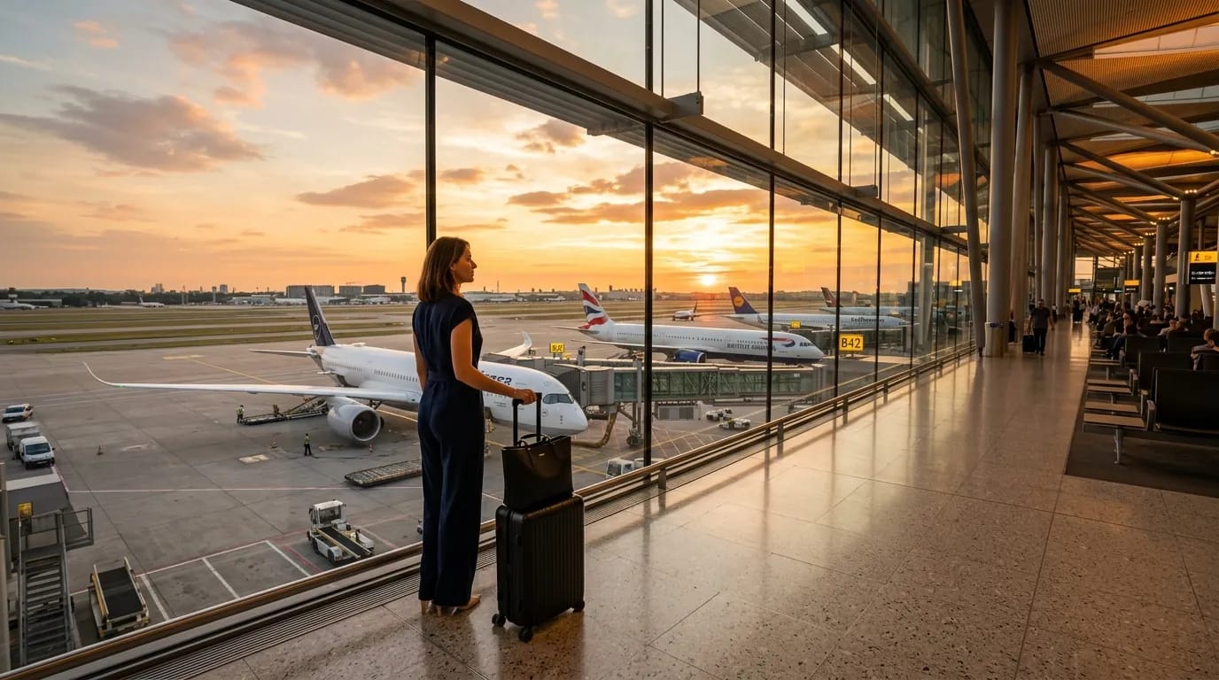 Modern International Airport Terminal at Golden Hour