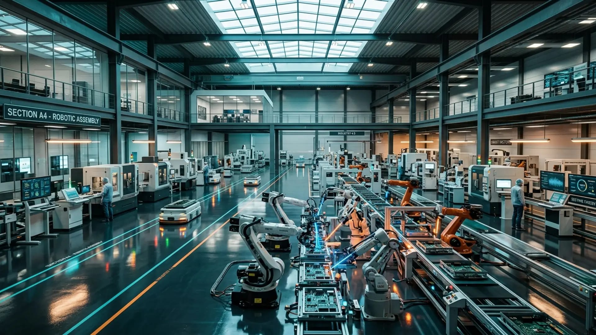 Modern Smart Manufacturing Plant Floor with Robotic Automation