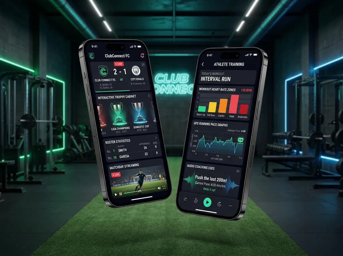 Fan Engagement Live Fantasy Sports and Connected Workout Mobile App Mockup